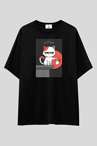UmbraWear Tricou cu imprimeu pisică „Fac ce vreau” |   Tricou unisex, 100% bu...