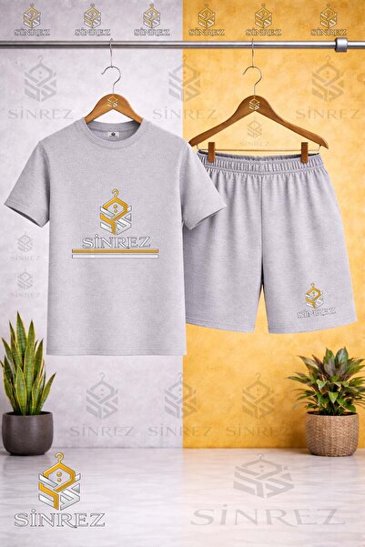 SİNREZ Crew Neck Kids' Logo Two-Line Printed T-Shirt - Shorts Set