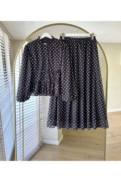 MODA VEDAT Women's Polka Dot Detailed Tulle Chiffon Skirt Set -0800