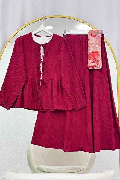 VOLT CLOTHİNG Tie-Front Elastic Sleeve Skirt Suit