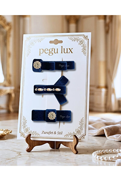 pegu baby collection Set de 3 agrafe de păr din catifea bleumarin, cu panglic...