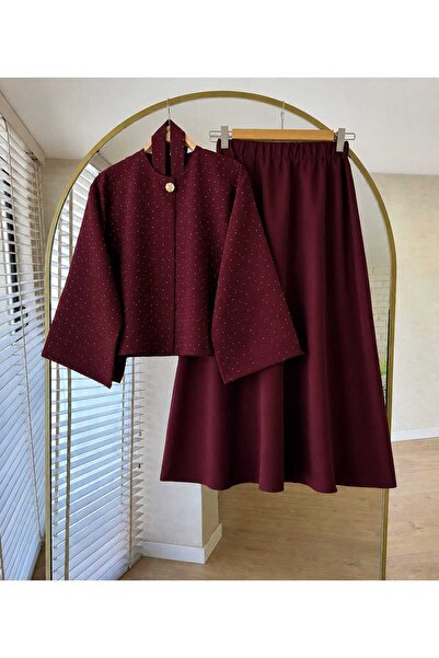 MODA VEDAT Ženska bluza sa kamenim detaljima i set suknje -0500