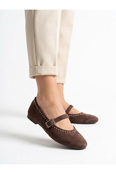 Lütfi Women's Brown Single Strap Soft Sole Stylish Comfortable Daily Ballet S...