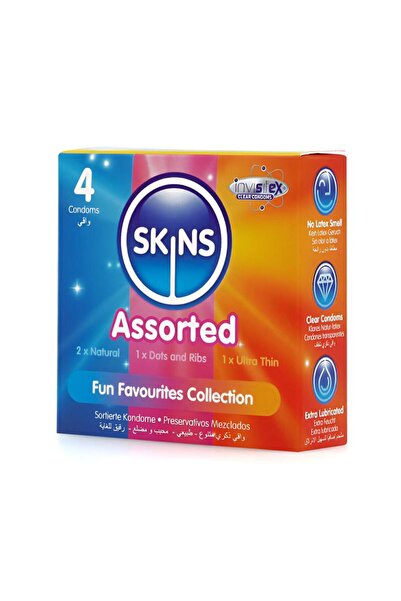 Skins واقي ذكري متنوع الشكل (2 + 1 محبب ومضلع + 1 رقيق للغاية )) من سكينز - 4...
