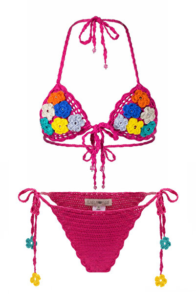 LARA ARI Pink Weather Çiçekli Örgü Bikini Üstü