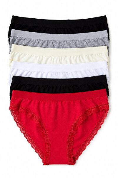 Kadın 6’lı Dantelli Karışık Pamuklu Likralı Bikini Külot