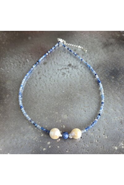 DRUZY Blue aventurine and pearl necklace, Blue Grace #77