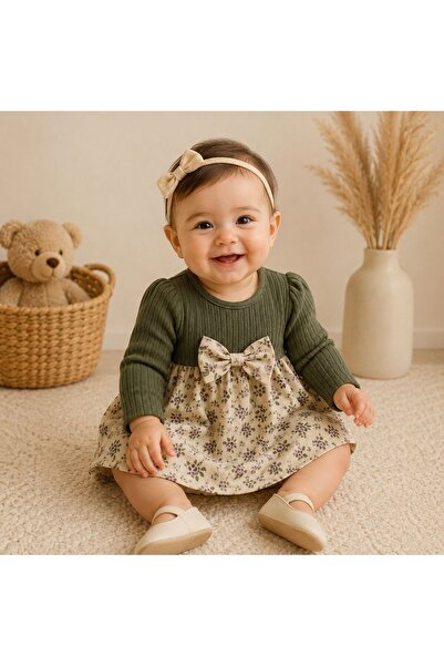 KIZ BEBEK ŞARDONLU ÇİÇEKLİ ELBİSE
