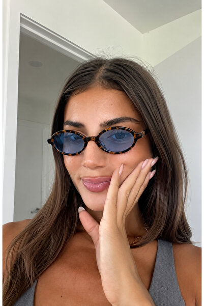 RİVA LEOPARD BLUE OVAL SUNGLASSES WOMEN MODERN NEW SEASON