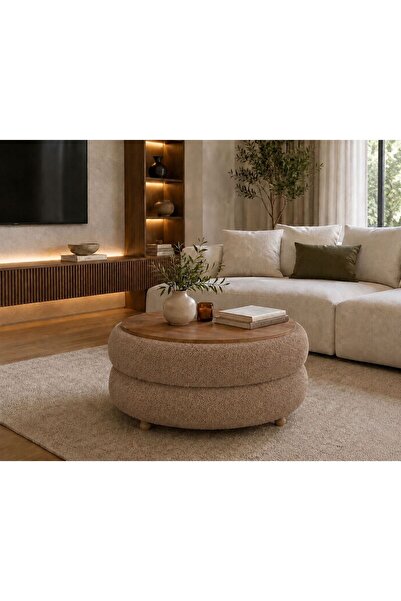 own home Venüs Doğal Formlu Teddy Kumaş Kaplamalı Ahşap Ayaklı Modern Orta Sehpa