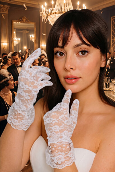 shop White Color Tulle Detailed Stylish Bridal Gloves Wedding/Wedding/Party/C...