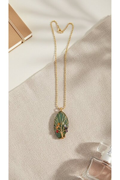 SR Jewelry Box Yeşil Doğal Taş Hayat Ağacı Kolye – Şık & Spiritüel Tasarım 🌿💚
