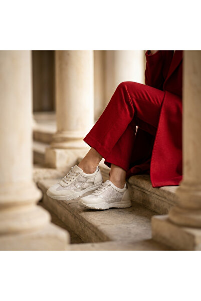 Letafia Mila Glittery Lace and Silver Detailed Leather Sneakers
