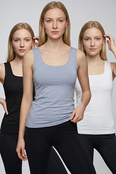 fevien Women's 3-Piece Set Cotton Flexible Thick Strap U-Neck Basic Undershir...