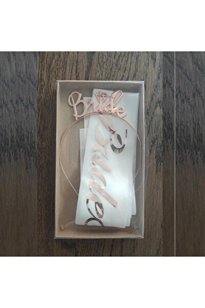 GOLDCENTER Rose Gold Bride To Be Taç Ve Kuşak Set Model 2