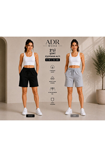 ADR MODA Basic Şort 2’li Set Siyah Gri Günlük Rahat Şort İç Göstermez