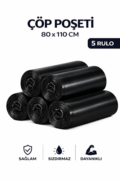 MSE HOLD Çöp Poşeti 80x110 Jumbo Boy 5 Rulo 50 Adet Kalın Siyah Çöp Torbası