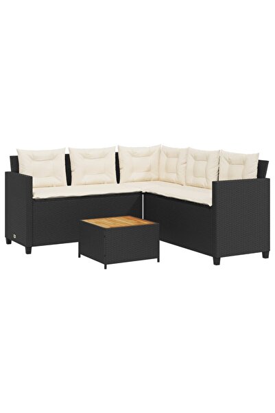 vidaxl Garden sofa with table/cushions, L-shaped, black polyrattan