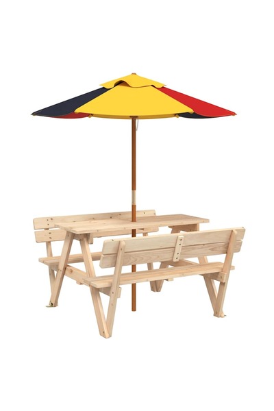 vidaxl Masă de picnic pentru 4 copii, cu umbrelă, lemn masiv brad