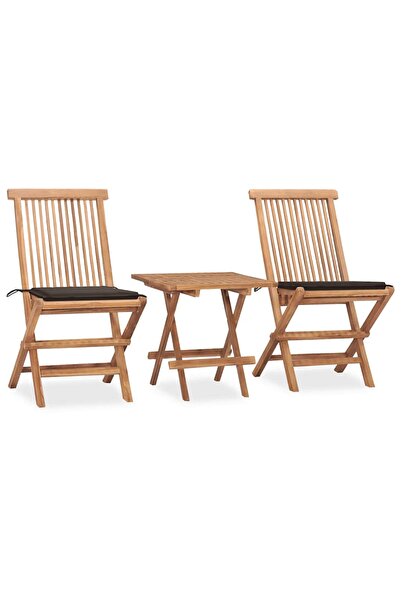 vidaxl Set mobilier exterior pliabil cu perne, 3 piese, lemn masiv tec