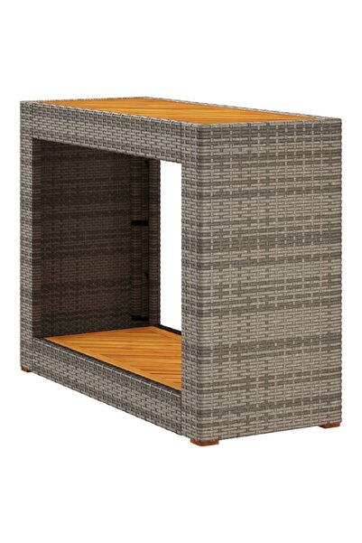 vidaxl Garden side table with wooden top, grey, 100x40x75 cm polyrattan