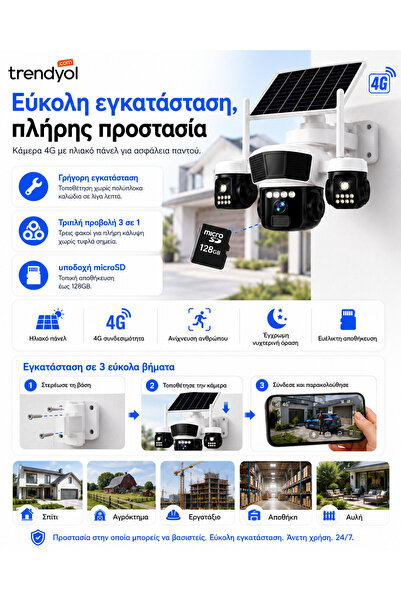 OEM Κάμερα παρακολούθησης 3 σε 1 με ηλιακό πάνελ, σύνδεση SIM 4G, 9MP EXTRATE...