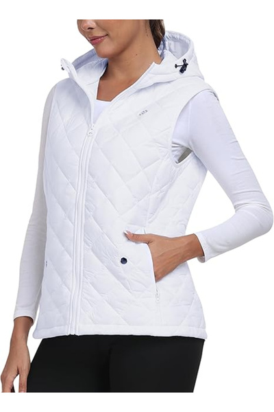 MOFIZ Lightweight white vest, lined, breathable, with side pockets and hood, L
