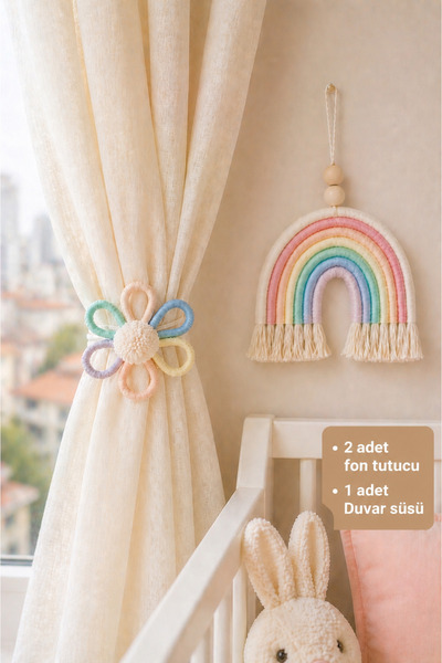 Nilsu Tasarım Pastel Gökkuşağı Makrome ve hediyelik Seti – Çocuk & Bebek - He...