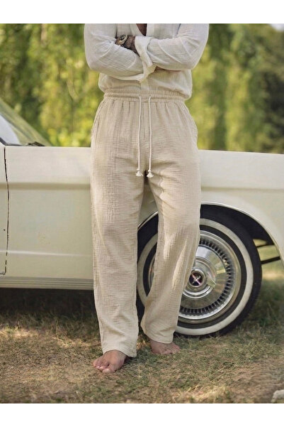 OUTFİT MAN Muslin Tie-Up Baggy Trousers Cream