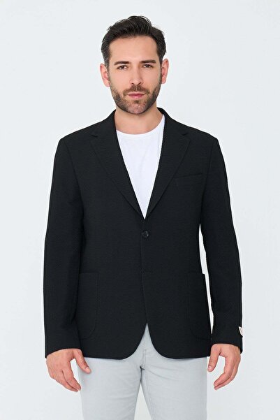 White Stone Black Mono Collar Regular Fit Men's Sports Jacket