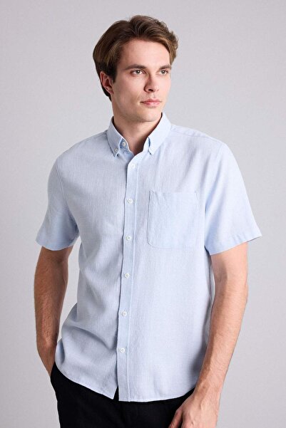 DeFacto Regular Fit Polo Collar Cotton Short Sleeve Light Blue Shirt H5860Ax26Sm