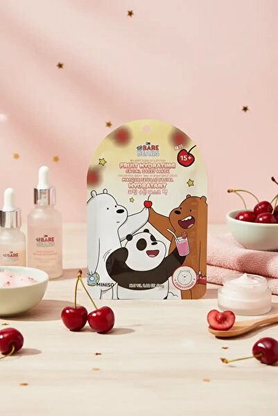 Miniso We Bare Bears Lisanslı Kiraz Özlü Meyveli Nemlendirici Kağıt Maske Eğl...