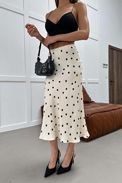 mylove Polka Dot Pattern Satin Skirt Cream