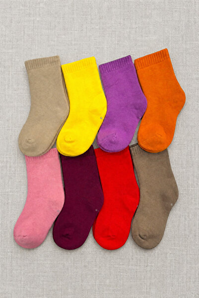 ZENGİN 8-Piece Pack of Girls' Winter Thick Terry Socks Set - Seamless Toe The...