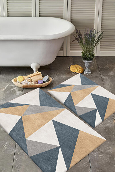 VİVİCAHOME Washable Non-Slip Based 2-Piece Bath Mat Set Stylish Design Bath Mat