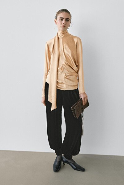 Massimo Dutti Bağcıklı dökümlü saten bluz - STUDIO