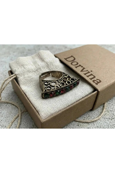 Dorvina Bronze Vintage Women's Ring Authentic Copper Jewelry Red Green Zircon...