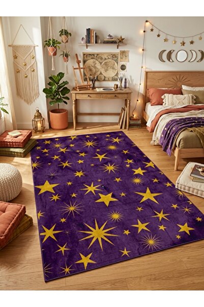 Rugs Modern Halı SDT Mistik Gökyüzü Temalı Galaksi Esintili Mor ve Sarı Yıldı...