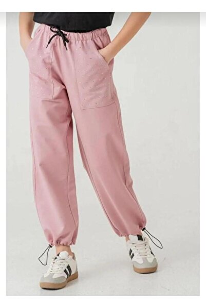 aykidsclup Pantaloni de trening pentru fete, roz, cu buzunare cu pietre, cu e...