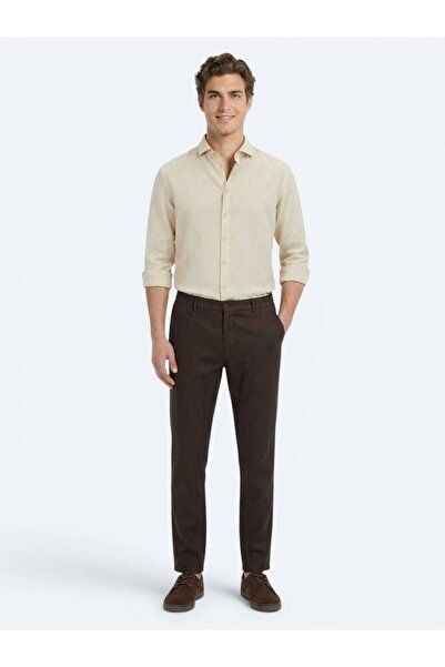 Kip Brown Woven Relaxed Fit Casual Cotton Blend Pants