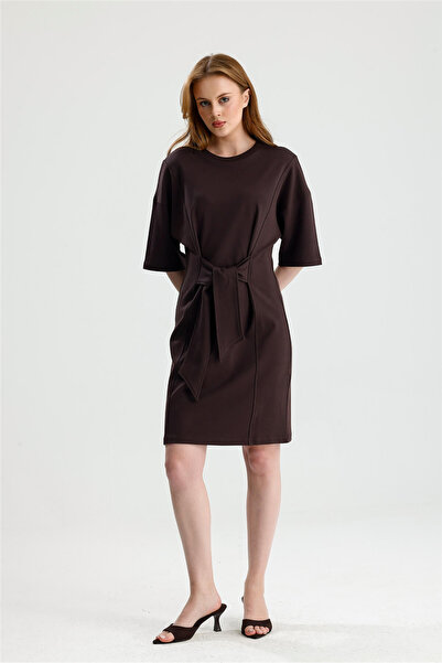 ROSE ARYA Coffee-Colored Tie-Dye Knee-Length Dress