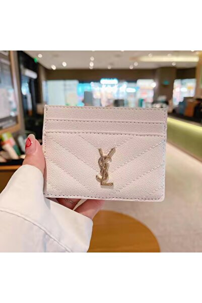 YS Chevron Quilted Leather Card Holder White Gold Label