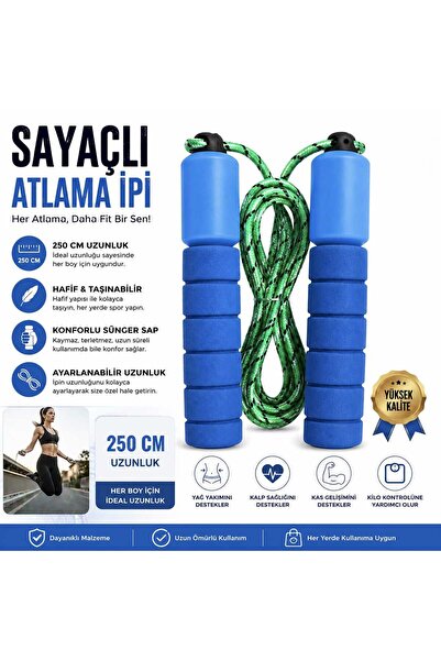 Vi Caro Sayaçlı Atlama İpi 250 CM Ayarlanabilir Uzunluk Sünger Saplı Fitness ...