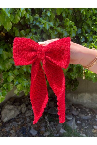 LİA CLİPS CO Red Handmade Knitted Bow Buckle |   Girl's Hair Clip