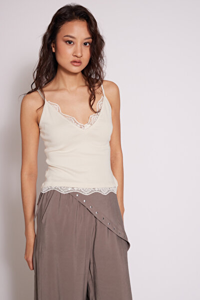 Nisan Lace-Detail Strappy Top Beige