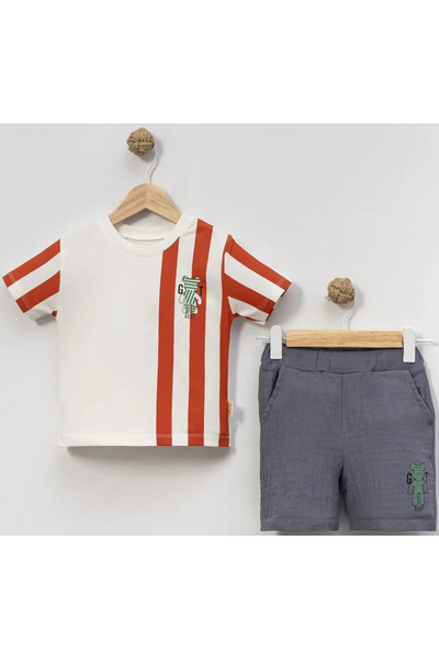 Melomio Baby Kids Gant Printed Muslin Shorts Set Tile