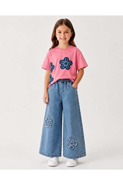 Stilera Girls' Printed T-Shirt and Denim Flared Pants Set