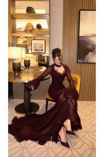 SHAMS Royal Burgundy Corset Evening Dress