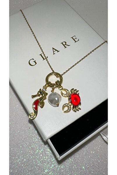 GLARE JEWELRY CO Seahorse Crab Charm Model Stainless Steel Necklace 45+5 cm