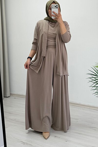 T Moda Store Qashe Premium Kumaş Pantolon Etekli Tasarım 3 lü Takım